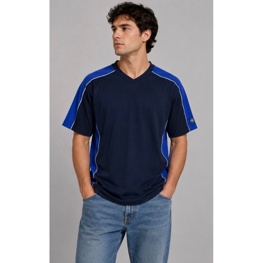 Vintage Unionbay Mens Blue V-Neck Soccer Jersey Shirt M/L USA Made Skate 90s